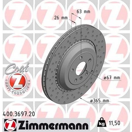 ZIMMERMANN Brake Disc - Standard/Coated, 400.3697.20 400.3697.20